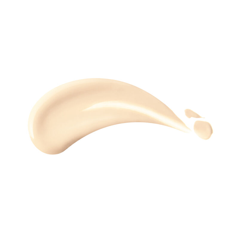 A swatch of the Shiseido Revitalessence Skin Glow Foundation SPF 30 in shade 110 Alabaster &ndash; a balanced tone for fair skin &ndash; against a white background, showing the product&rsquo;s serum-like texture that weightlessly glides into skin for a glowing makeup finish.