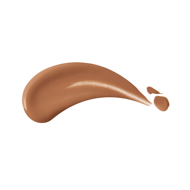 "A swatch of the Shiseido Revitalessence Skin Glow Foundation SPF 30 in shade 430 Cedar &ndash; a balanced tone for rich, tan skin &ndash; against a white background, showing the product&rsquo;s serum-like texture that weightlessly glides into skin for a glowing makeup finish. "